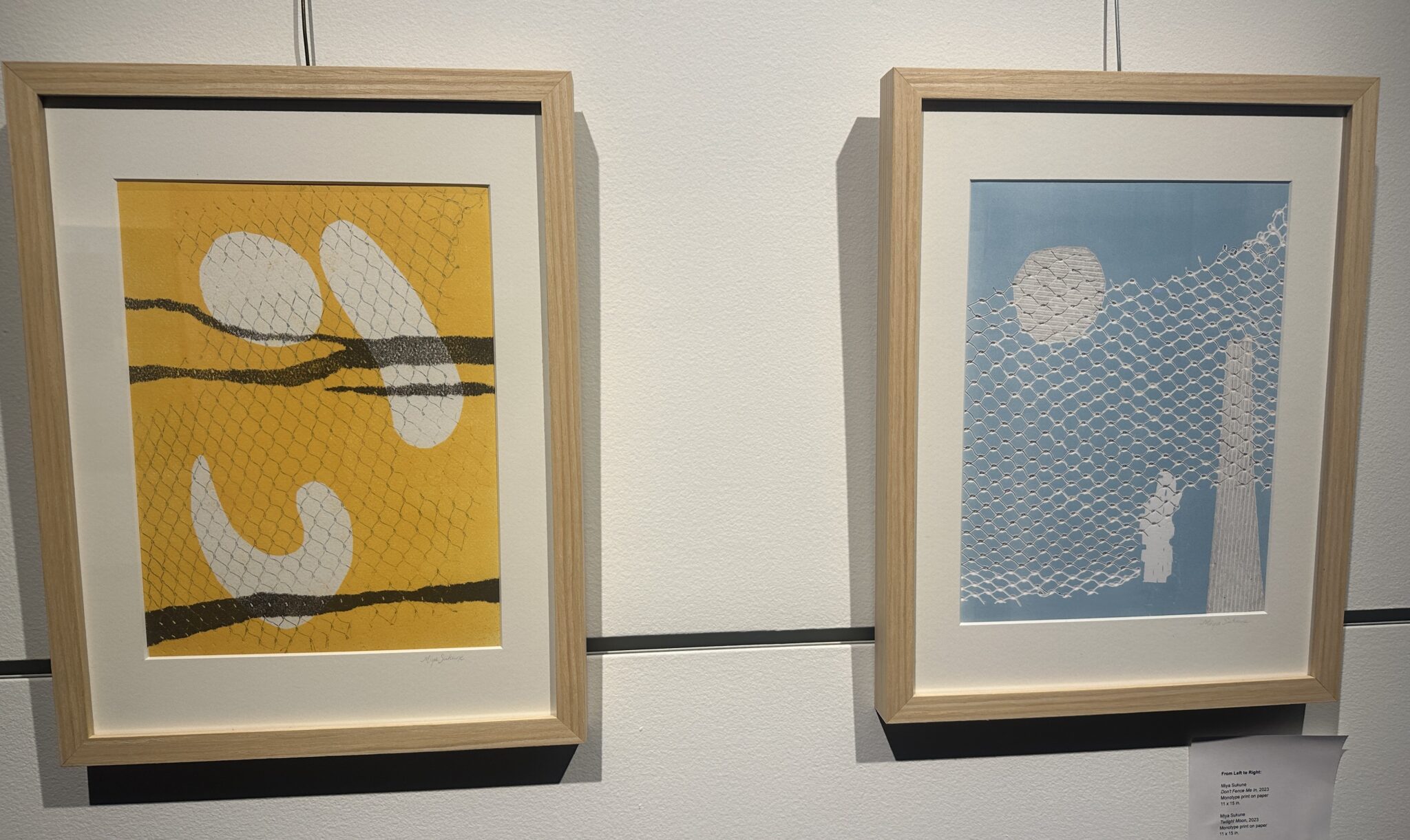2 framed Monotype prints by Miya Sukune are featured.