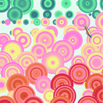 Artwork by Vivan Li - Interconnected circles of color with a small salmon in the top right corner.