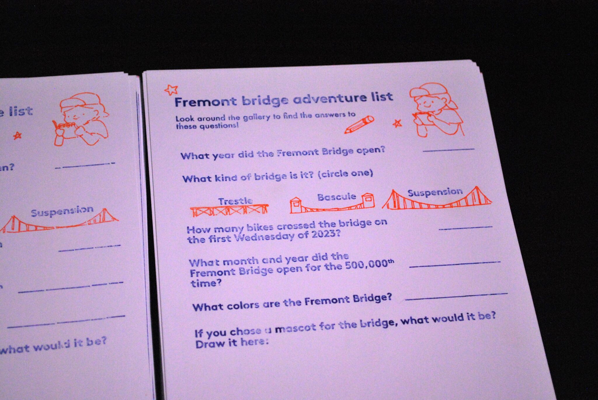 paper labeled Fremont Bridge Adventure List