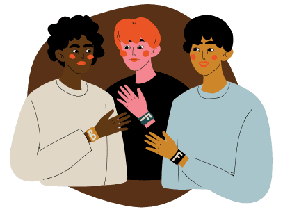 Digital painting of three teen boys with outreached hands